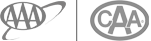 The image shows two logos side by side. The left one features "AAA" with a swoosh, and the right one has "CAA" inside an oval.